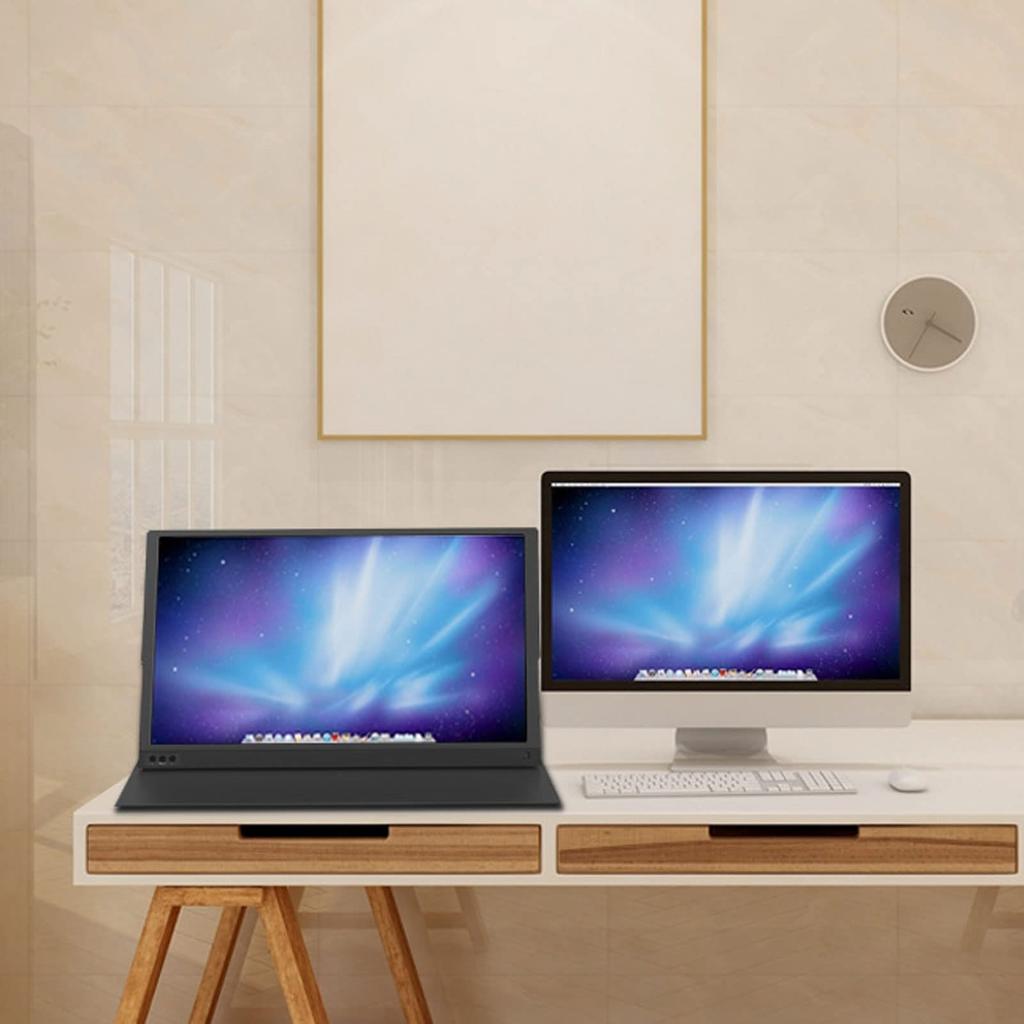 Portable IPS HDR HD 4K Gaming LED Computer Laptop Travel Monitor with Speakers and Leather Case for and Phone 15.6-inch Monitor, Monitor, 169