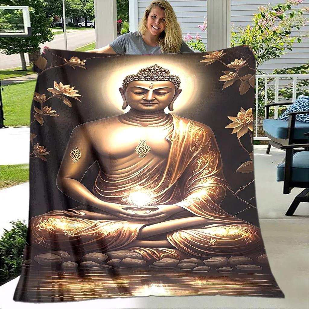 Coperta in Peluche Buddha Sakyamuni Bodhisattva Guanyin del Buddismo, Coperta in Flanella Coperta Plaid per Soggiorno Camera da Letto Letto Divano Preghiera