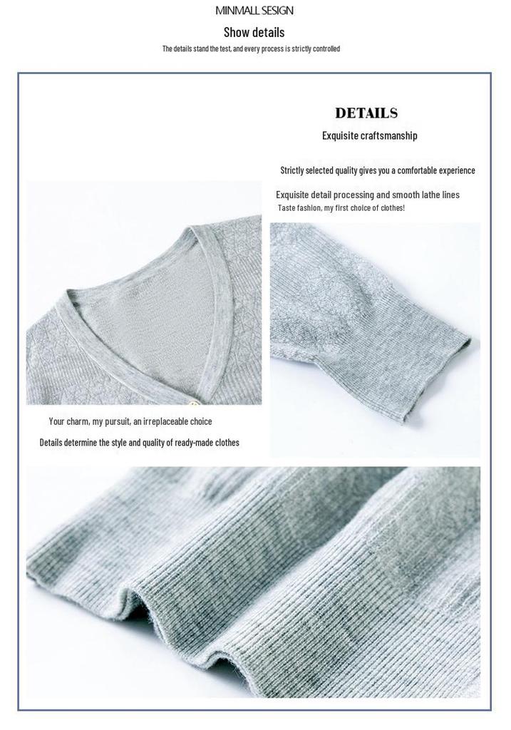 Petite V-Neck Pure Wool Knit Cardigan for Women - Spring & Autumn Fashion Outerwear Sweater