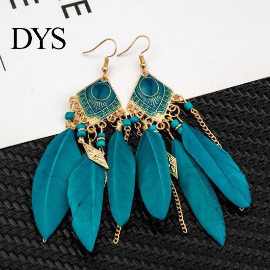 Ear Studs 1 Pair Hook Earrings Bohemian Oil Drip Geometric Rectangle Pendant Temperament Decoration Elegant Artificial Feather Tassel Dangle