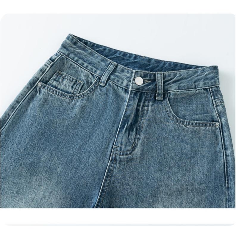 Drape Weitbeinjeans Damen Herbst und Winter Hochtailliert Locker Gerades Bein Schlankmachend Große Größe Mopping Lange Hose