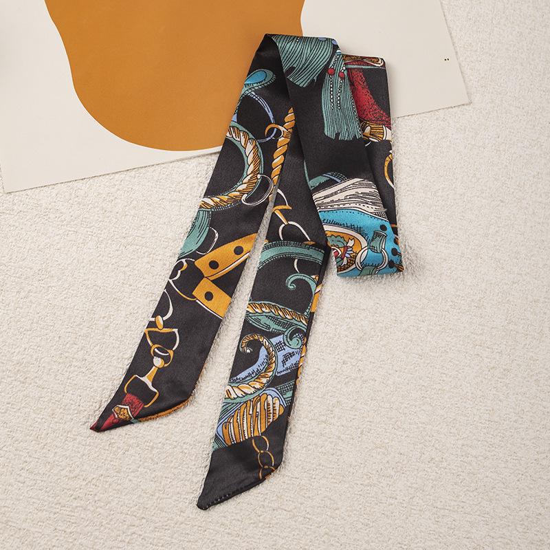 

Black & White Silk Neckerchief: Versatile Narrow Scarf for Neck, Wrist, Hat, or Bag 90 cm