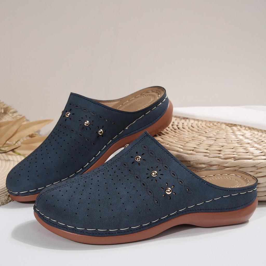 2025 Women's Thick-Soled Closed-Toe Backless Casual Slippers, Plus Size Round-Toe Summer Design