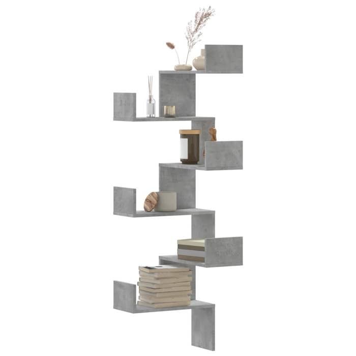 VidaXL Corner Wall Shelf Concrete Grey 45x45x147cm Engineered Wood, Corner Shelf, Hanging Shelf, Wall Shelf 852639