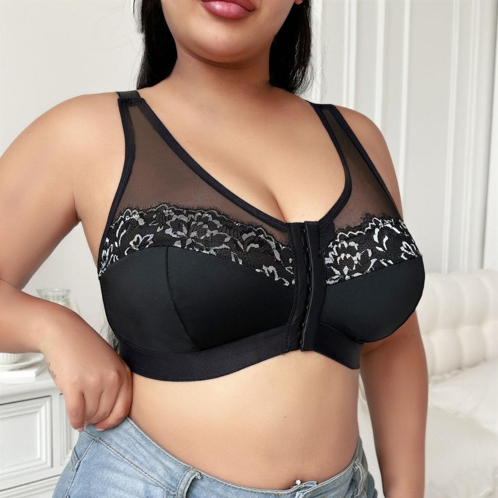 Thin Sexy Underwear Mesh Breast-control Sports Vest Embroidered Pattern Large Chest Small Bra
