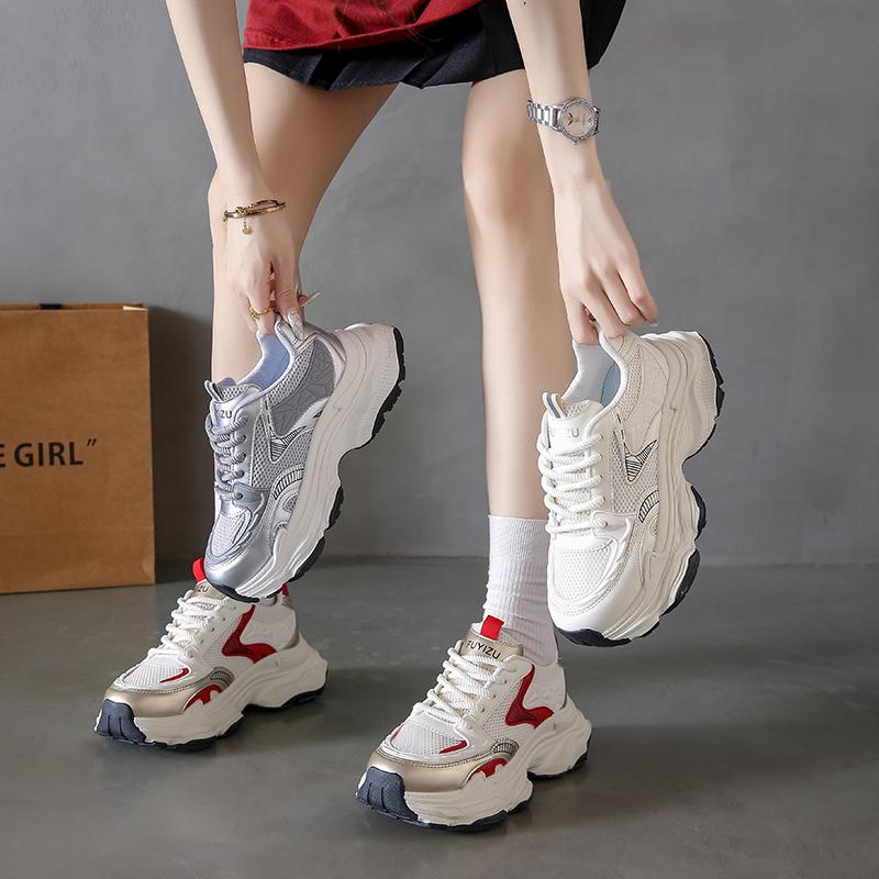 Thick Soles High Height Summer Women's Shoes with Round Toe Straps Sneakers Retro Breathable Mesh Casual Shoes Zapatillas Mujer