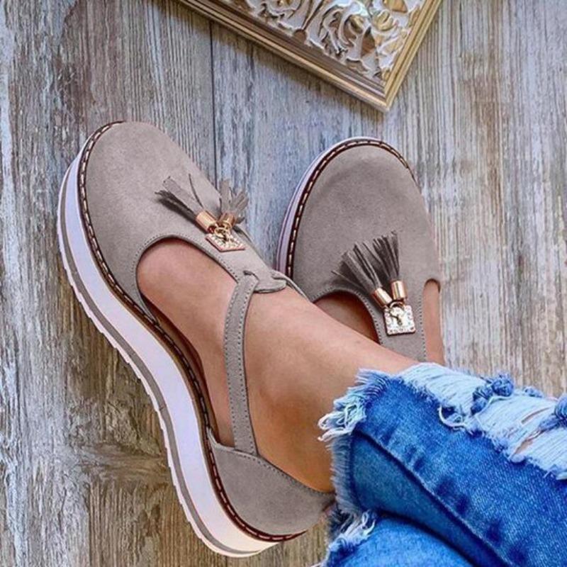 Customizable Women's Sandals Summer Casual Flat Platform Heel Tassel Buckle Strap Sandals Platform Vulcanized Shoes