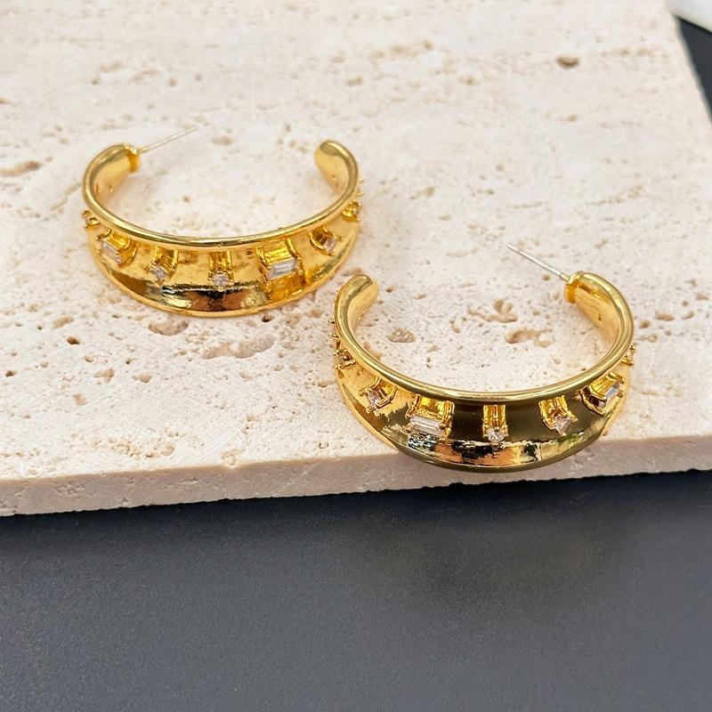 Autumn Fashion Exaggerated Stud Earrings, Design Sense Zircon Earrings Earrings Light Luxury High Sense золотой