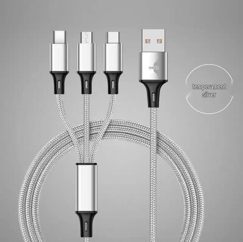 Nylon Braided 3-in-1 Charging Cable for Huawei & Apple with Laser Engraved Logo - Ideal Promotional Gift