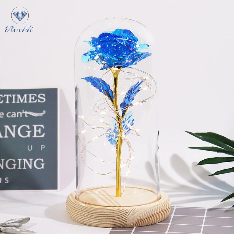 Gold Foil Rose Eternal Flower Glass Cover Gift for Valentine's Day, Christmas, New Year