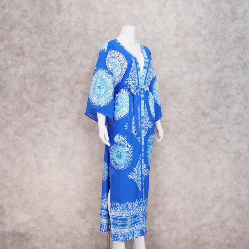 2020 Edolynsa Long Print Beach Cover up Pareos de Playa Mujer Beach Wear Plus size Bikini Cover up