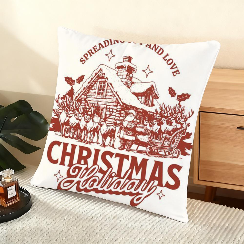 Cushion Cover Silky Short Plush Home Sofa Cushion Cover - Invisible Zipper Home Decoration Christmas Graphic