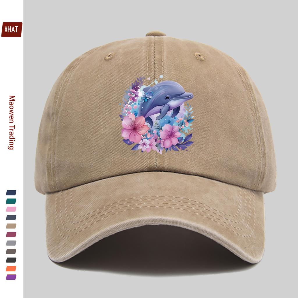 Pc Vintage Purple Floral Dolphin And Butterfly Print Baseball Cap Fashion Casual Vacation Style Printed Design Golf Hat Home