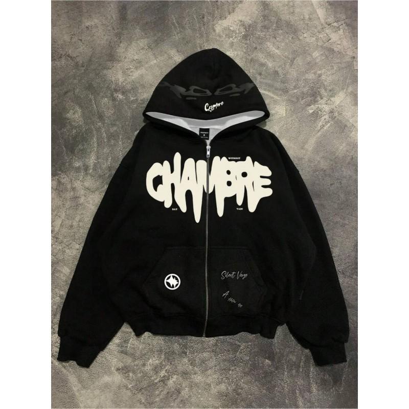 Casual Dark Thorn Print Zip-Up Hoodie Couples Regular Weight