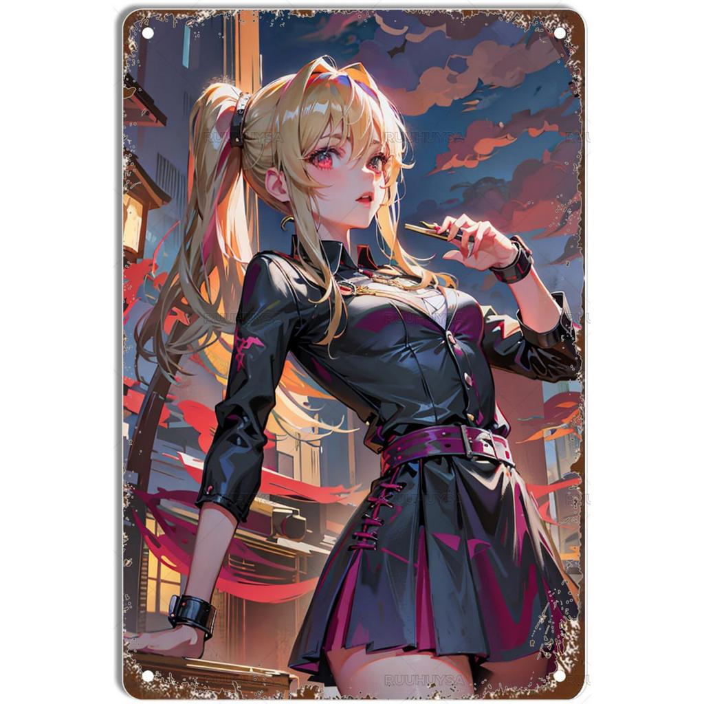 Mfoever Pinup Anime Fox Girl Metal Tin Signs Plaque Wall Decoration Vintage Posters Iron Painting for Man Cave Home Cafe Garden Club Bar