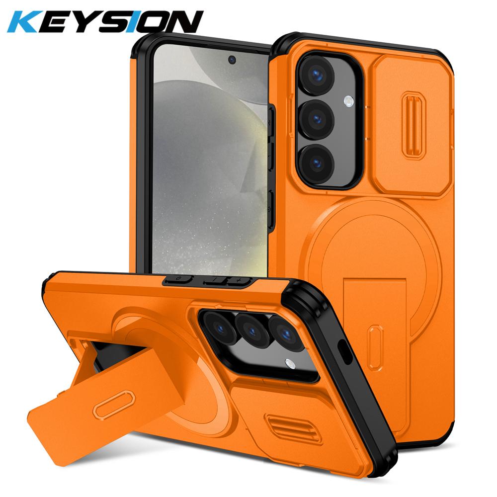 KEYSION Shockproof Magnetic Case for Samsung Galaxy S24 S25 Ultra S25+ S24 FE Slide Camera Protect Kickstand Wireless Charging Phone Cover