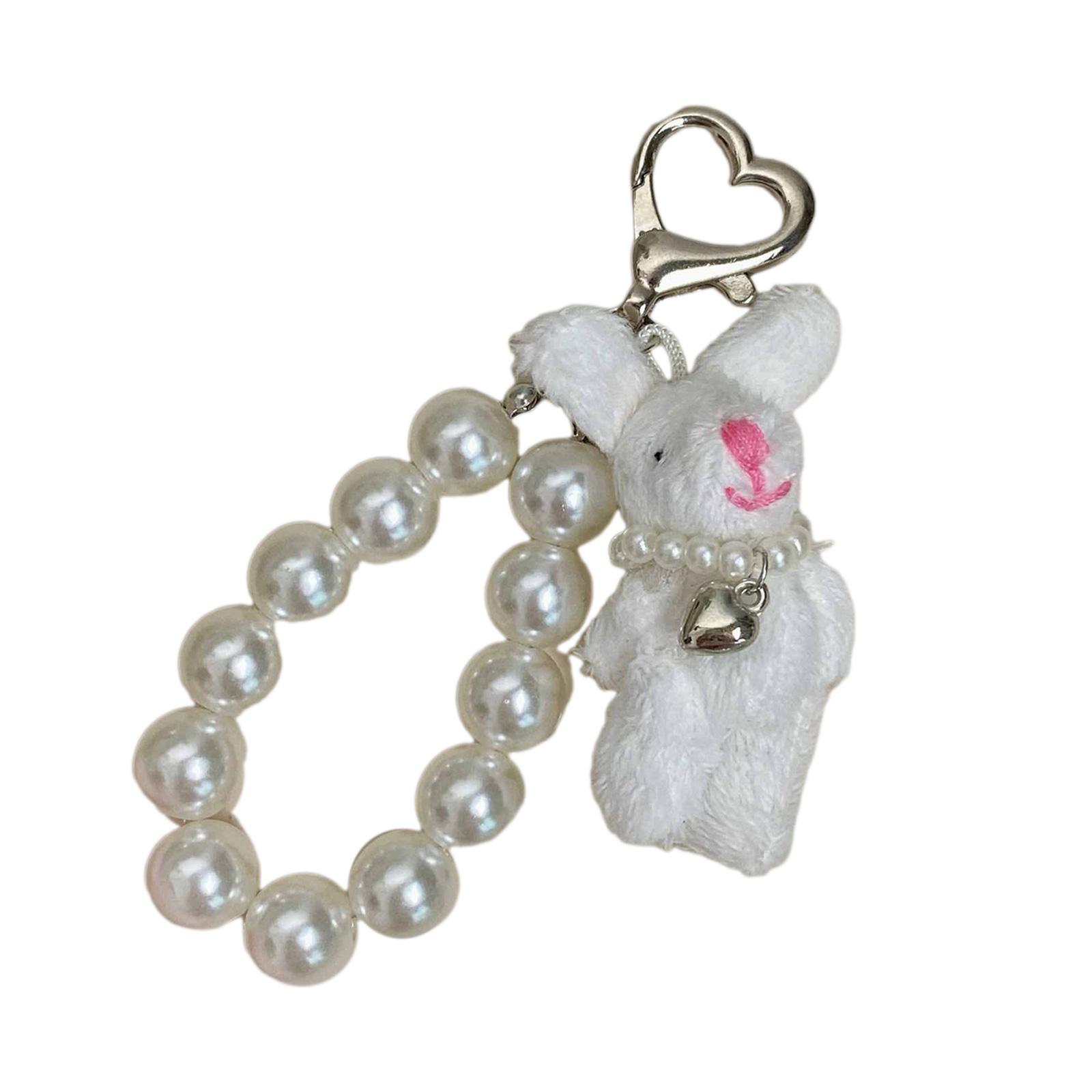 

Модный плюшевый кролик телефонный брелок-подвеска портативный брелок с жемчужными акцентами стильный телефонный аксессуар для повседневного использования белый