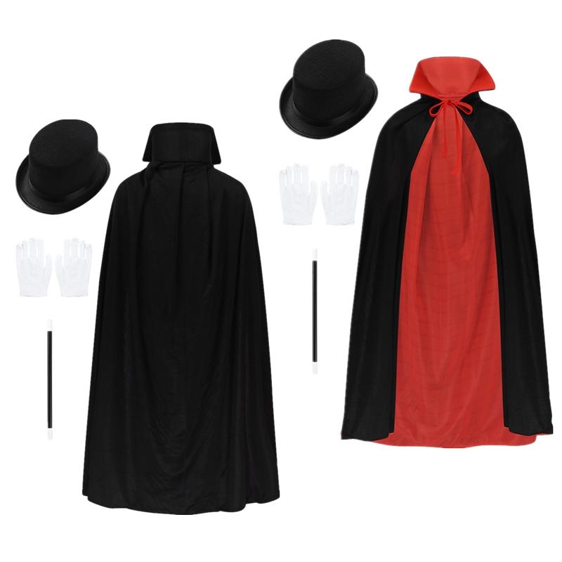 Easy Dress-Up Magician Set for Kids: Complete with Cape, Vest, Hat, Wand & Gloves for Quick Halloween or Party Costume
