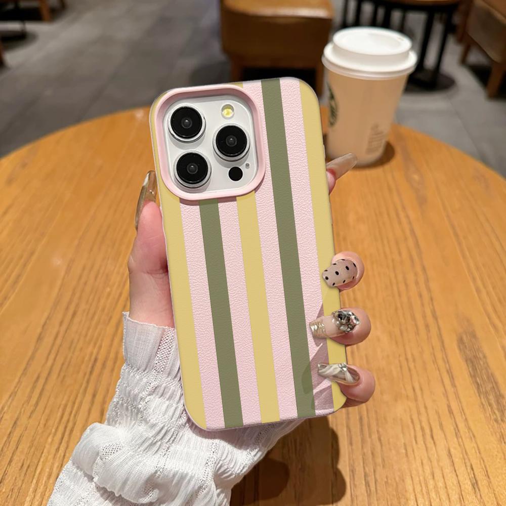 Fashion Two Tone Stripe Phone Case For Iphone 17 Air 16 16e 15 14 11 13 12 Pro Max Aesthetic Shockproof Leather Vintage Cover