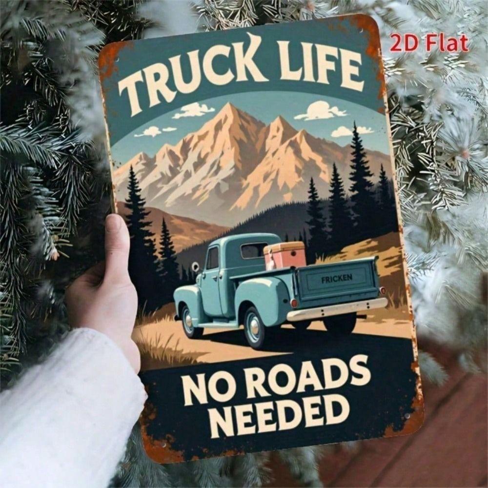 Vintage Truck Mountain Landscape Metal Poster Wall Art for Home