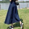 Women's Long Denim A-Line Pleated Skirt Summer Mid-Length, High Waist, Casual and Versatile
