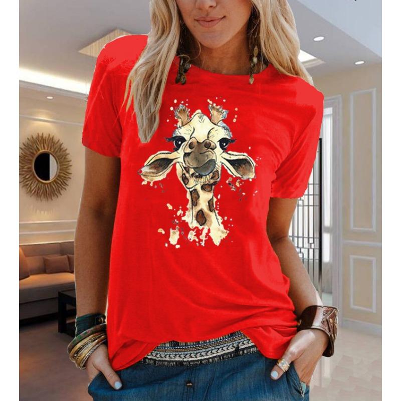COTTON 100% Animal Flower Print Short Sleeve T-shirt Woman Aesthetic Clothes  Women Clothing  Graphic T Shirts  Oversized Tops