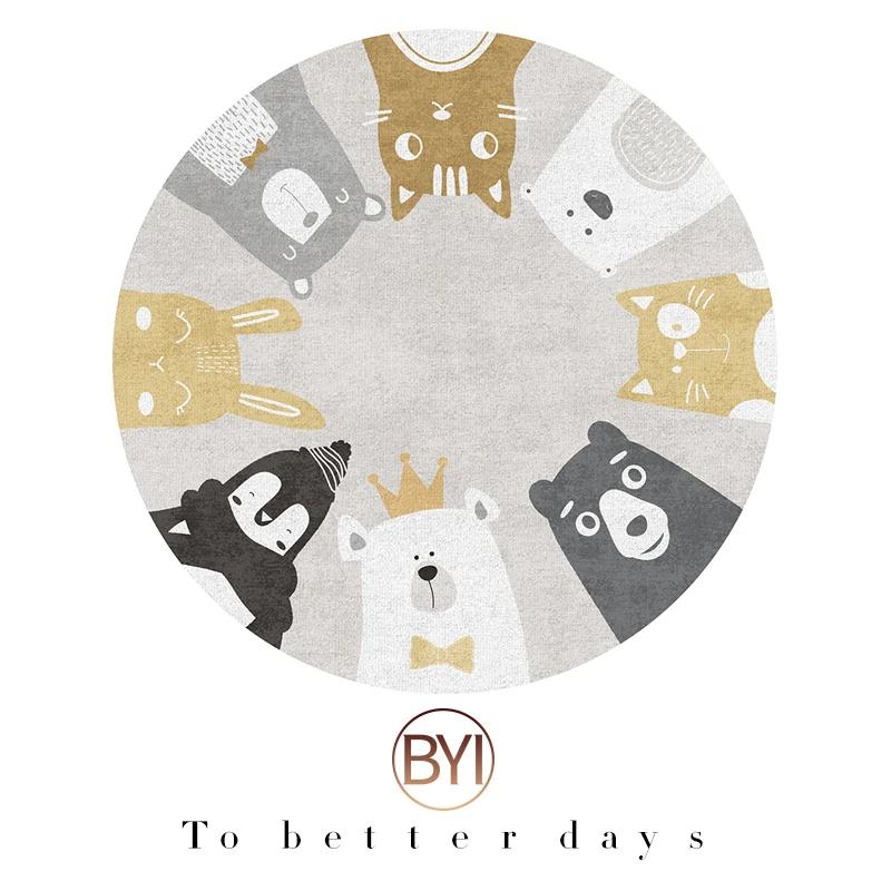 Cartoon Carpets for Living Room Cute Bedroom Decor Round Rugs Non-slip Chair Floor Mat Children's Room Bedside Carpet Study Rug