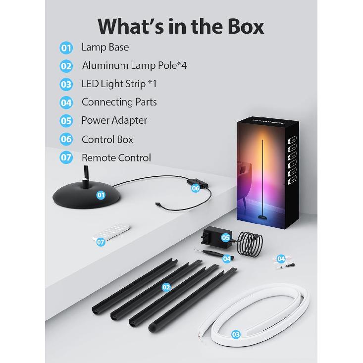 Corner Floor Lamp, Smart RGB LED Corner Lamp with App & Remote, Modern Floor Lamp with 16 Million Colors, Music Sync, Scene Modes, Color Changing