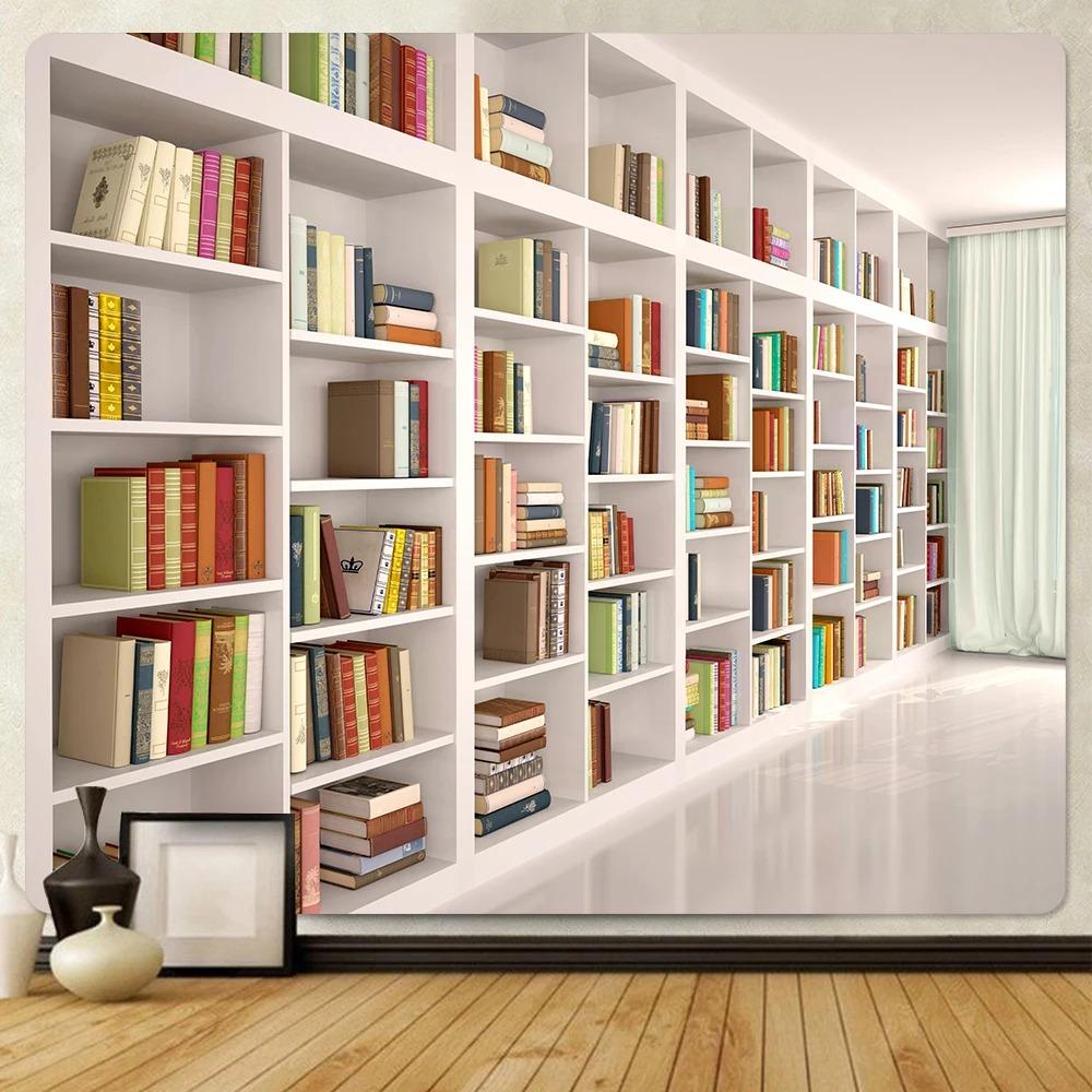 Vintage Library Bookshelf Tapestry Office Living Room Decoration Home Wall Tapestry