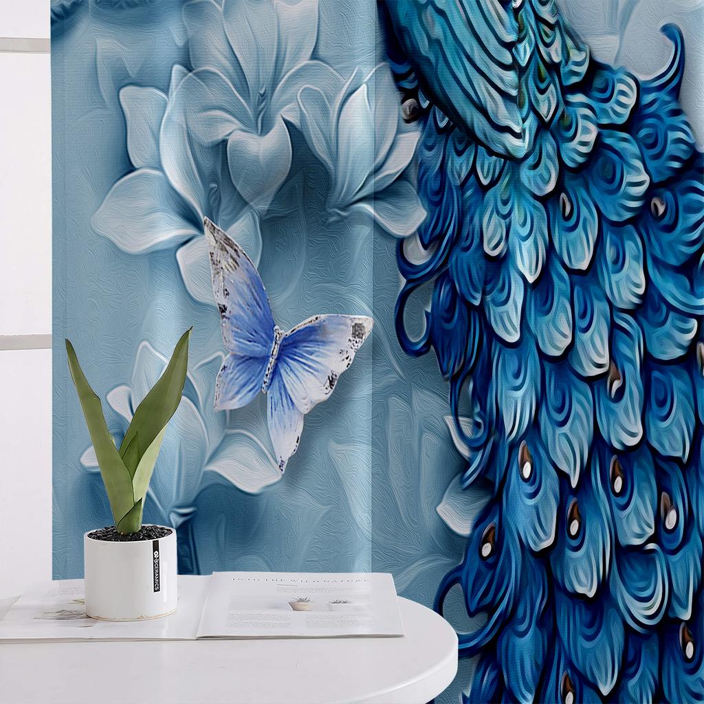 2PCS Animal peacock pattern curtains, rod pocket half cover, living room bedroom kitchen decorative curtains can be customized