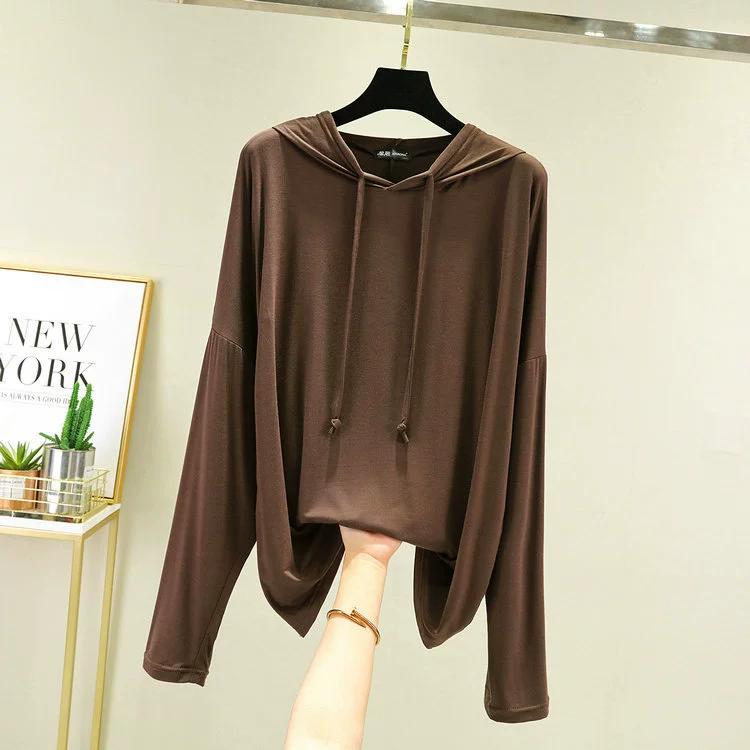 Women Modal Hoodies Solid Basic T-shirt Bottoming Sweatshirts Spring Autum Summer Casual Street Sun Protection Wear