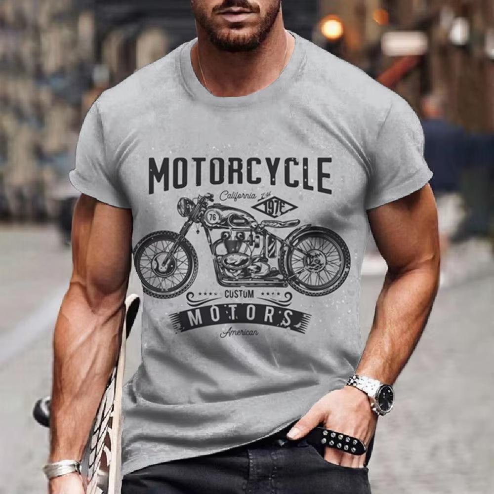 Vintage Men's T Shirt Motorcycle Printed Motor Vehicle Graphic Casual Streetwear Tees Tops Male Loose Oversized Men Clothing