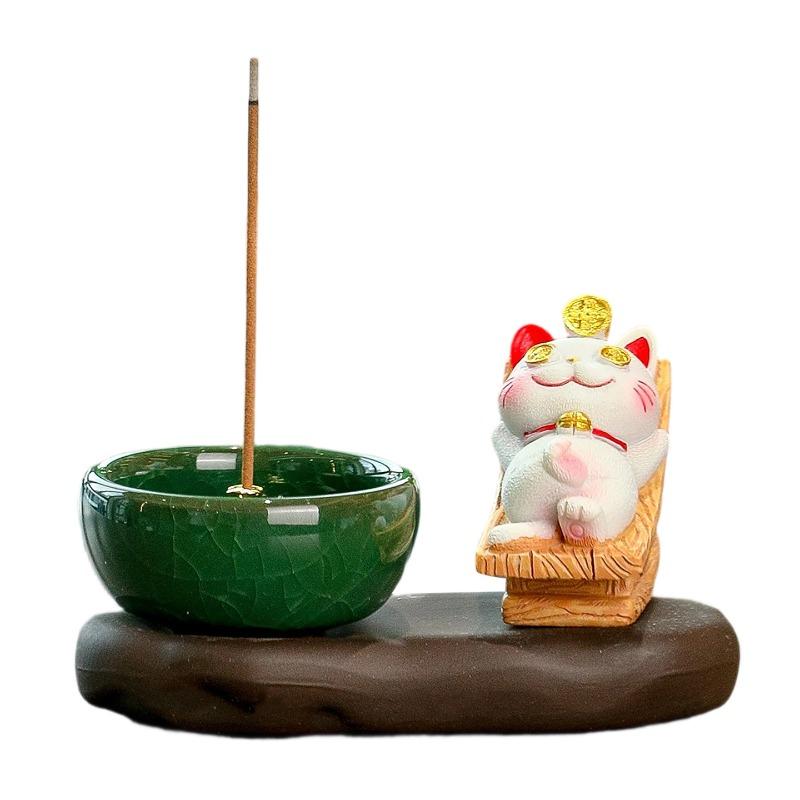 Lying-win Fortune-Bringing Cat Incense Stick Insert for Incense Burner Desktop Decor Item Incense Burning Sandalwood