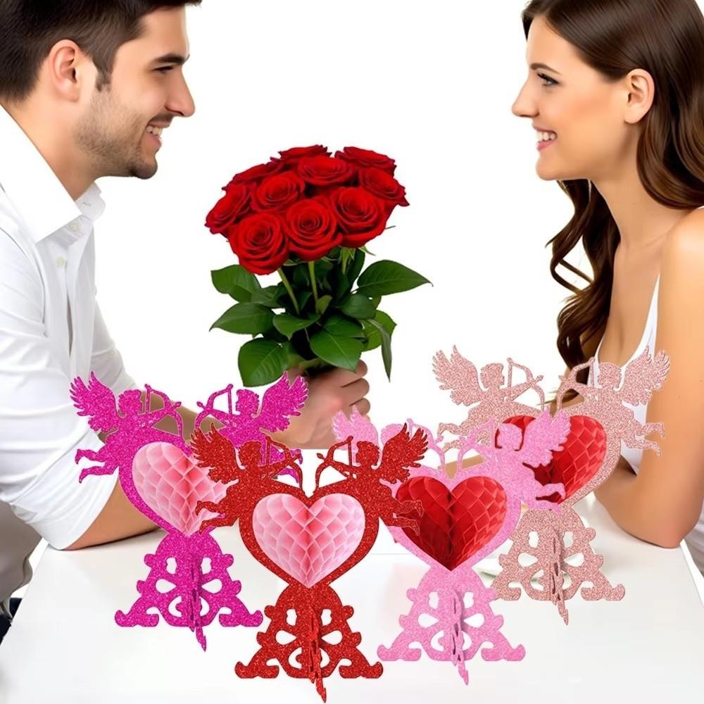 4pcs Shiny Surface Heart Honeycomb Ornaments Valentine's Day Decorations  Room DIY Decoration