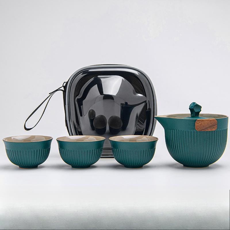 Travel Tea Set Quick Cup Portable Camping Outdoor Travel Brewing Tea Cup One Pot Three Cups Teapot