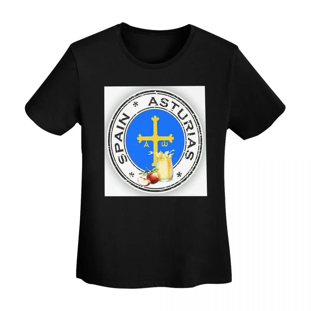 

Spain Flag Flag Of Asturias TShirt Women Short Sleeve T Shirts Crew Neck Streetwear Cotton Summer Tees Streetwear 4XL