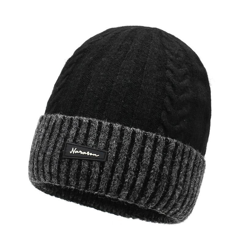 Winter Thick Knitted Hat men's Warm Retro College Style Wool Solid Color Wool Hat