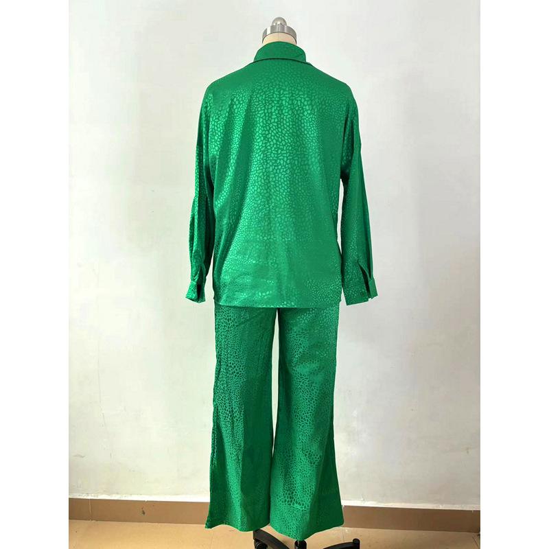 European and American Suit Women's Long-Sleeved Lapel Shirt Leopard Print Trousers Women's Fashion Casual Two-Piece Suit