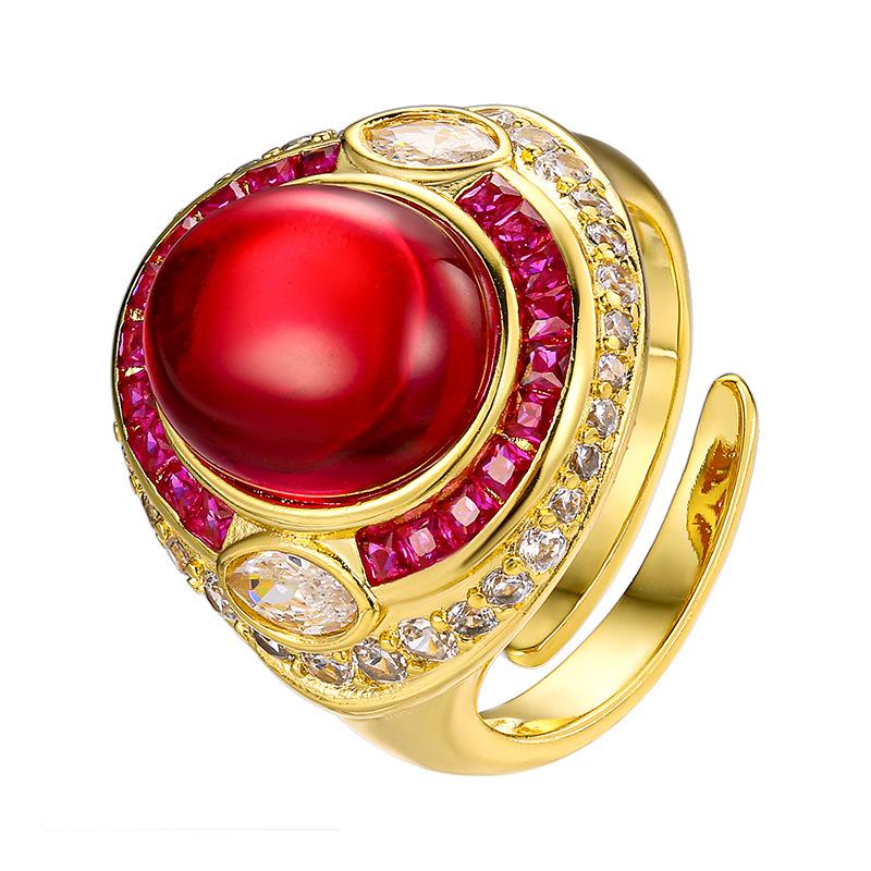 Jewelry Simulation Plain Corundum Chalcedony Retro Ring Main Stone 10 * 12