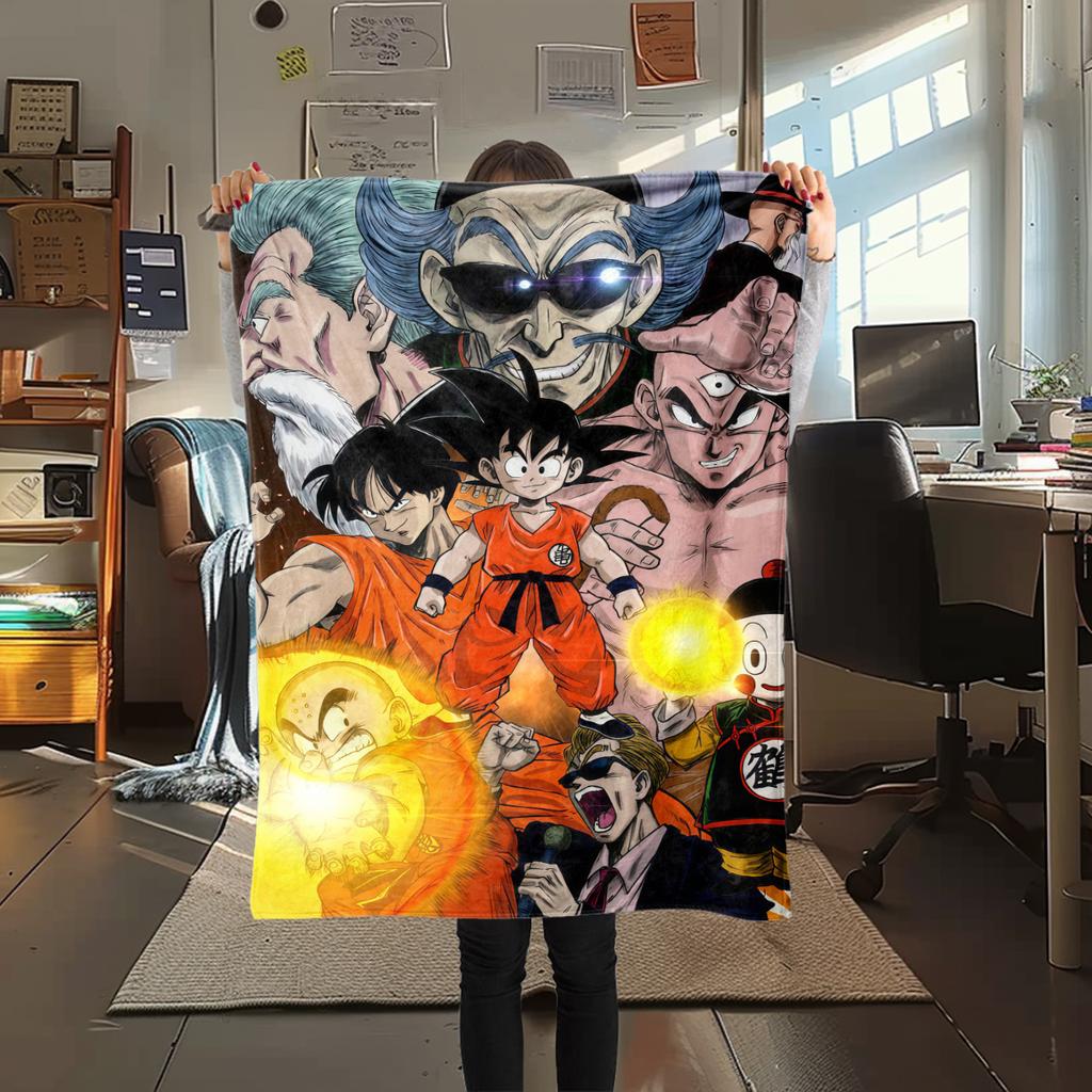 1 ks flanelová deka s potiskem DRAGON BALL, Vysoká kvalita, Pro všechna roční období, Domácí dekorace, Teplo a pohodlí, Perfektní jako vánoční dárky