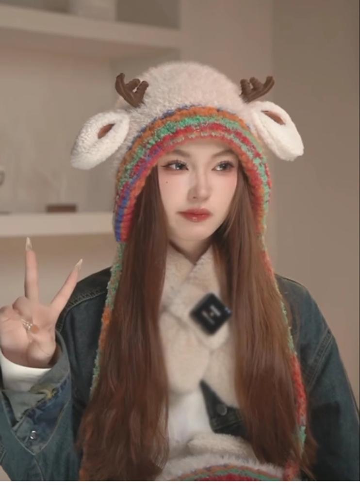 Knitted Reindeer Beanie Practical Christmas Elk Hat Convertible Reindeer Hat Warm Foldable Antler Cap For Family Photos Travel