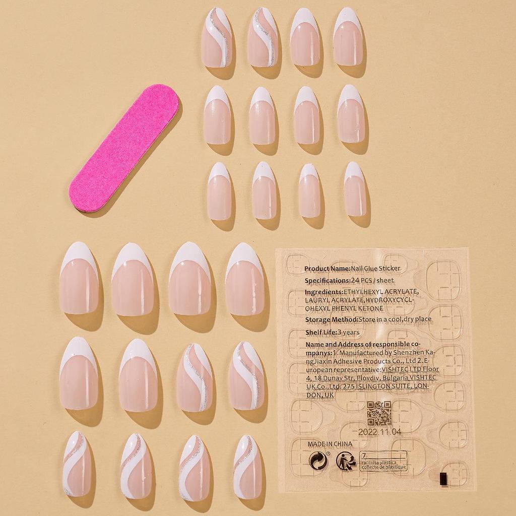 Almond Wavy Glitter French Press-On Nails