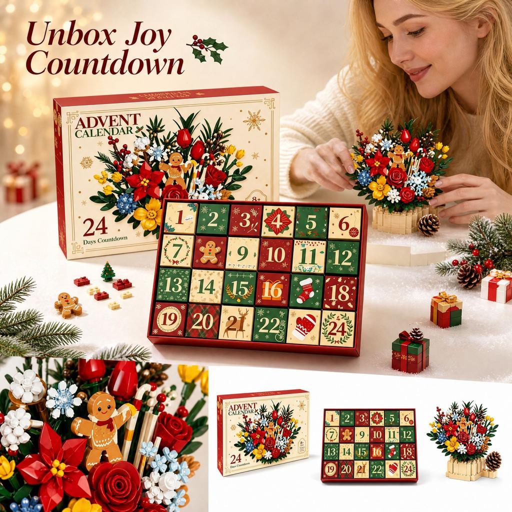 Christmas Countdown Advent Calendar with Preserved Flower Building for Holiday