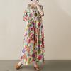 Vintage Květinové Bavlněné Letní Šaty Plus Size pro Ženy Ležérní Volné Dlouhé Krátký Rukáv Nové v Šatech