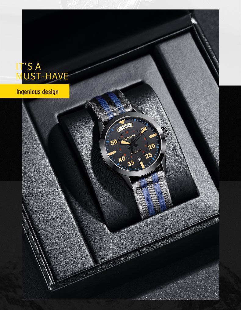 OCHSTIN Swiss Men's Mechanical Watch, High-End Automatic, Waterproof, Dual Calendar, Nylon Strap