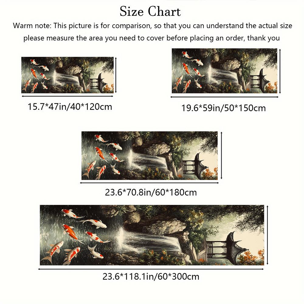 1Pcs Chinese Waterfall Koi Fish & Pavilion Non-Slip Washable Area Rug Runner for Entryway, Living Room, Bedroom & Patio
