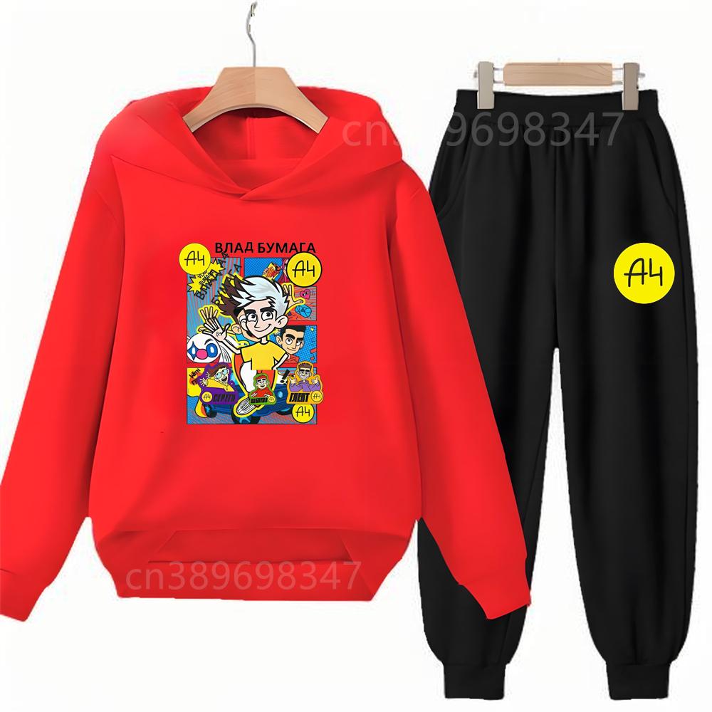Merch A4 Gelik Lamba Children's Top+trousers Suit Hoodies Girls Boy Age 3-12 Coat Casual Toddler Sweatshirt Hood black Clothing