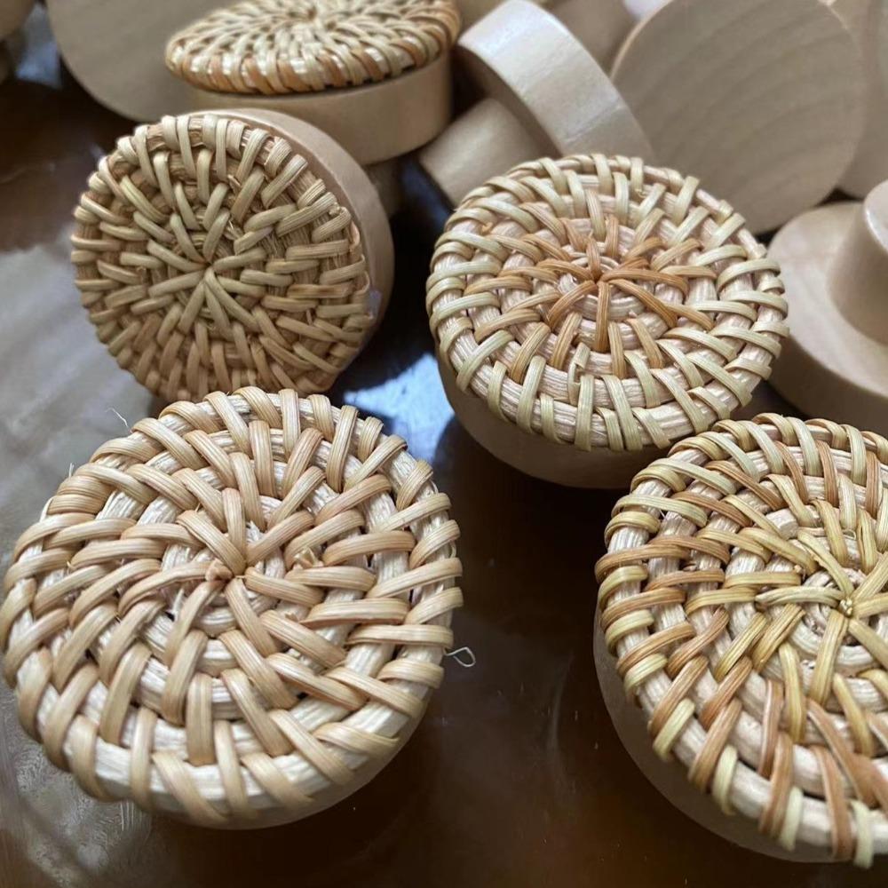 Möbelbeslag Trähandtag Byråhandtag Runda Garderobshandtag Rotting Lådknappar Hem