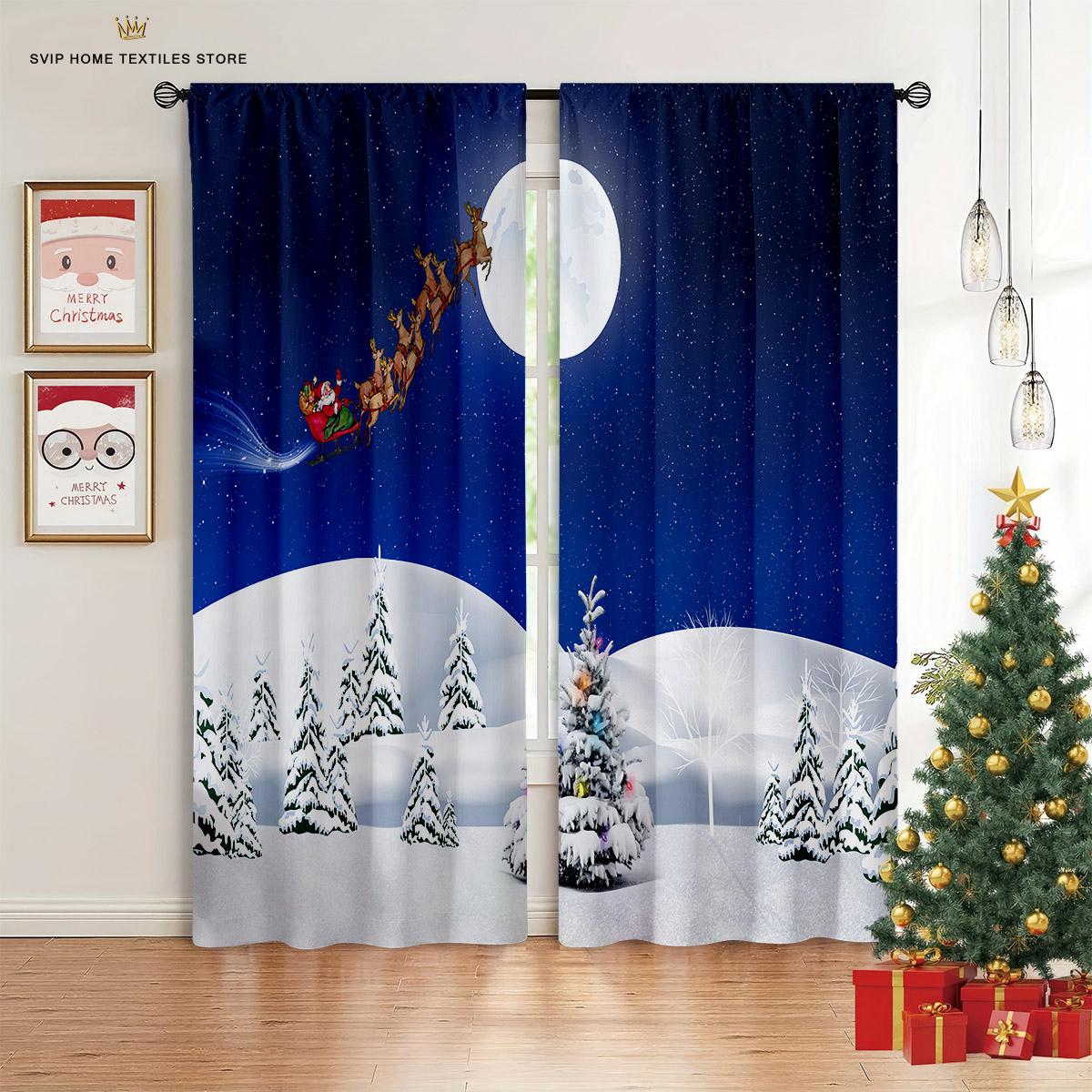 

Детские любимые мультяшные рождественские шторы с Сантой, 2 панели, для комнаты мальчика, девочки, спальни, гостиной, балкона W50X130H(CM)X2PCS&Rod pocket