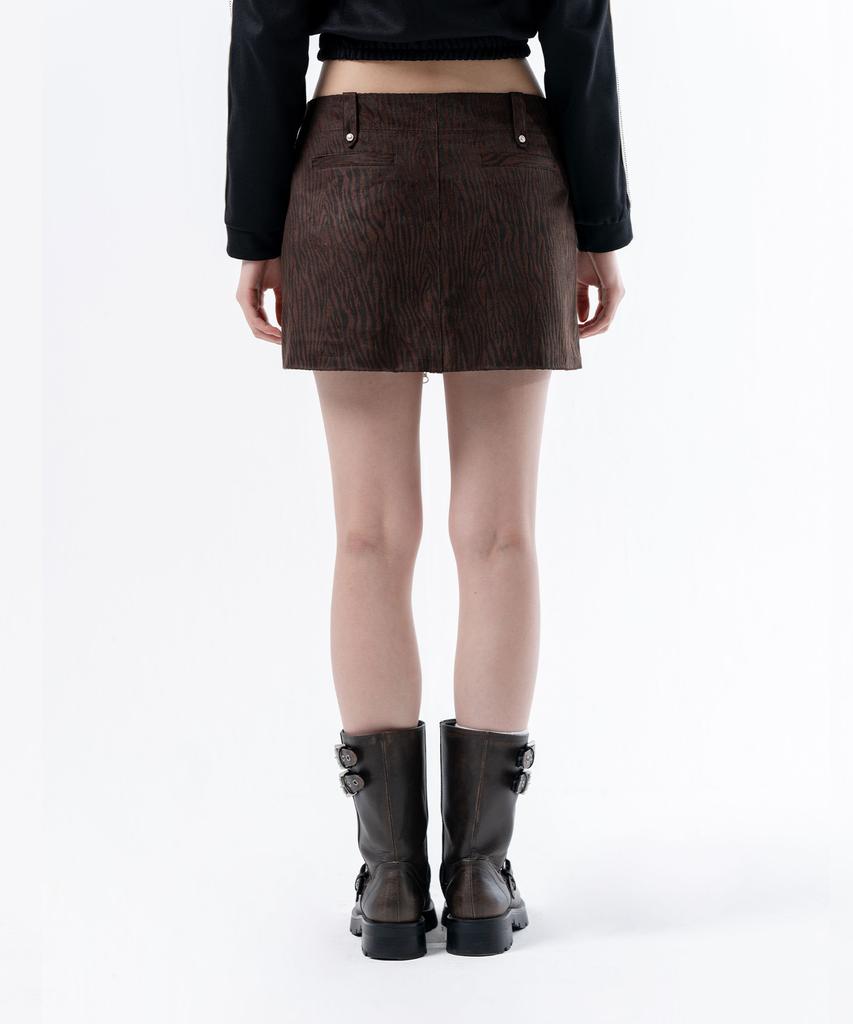Deogdaibeu Front Zipper Mini Skirt Brown